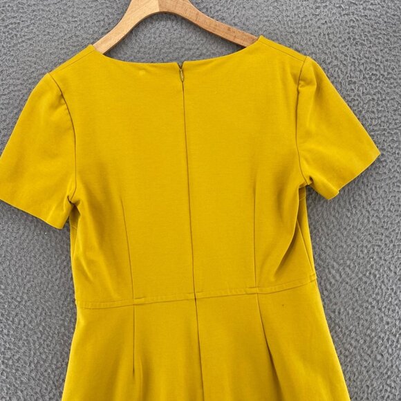 Boden Dress Womens 8R Yellow Fit & Flare Short Sleeve Ponte Knit Notch Neck Mini - Picture 4 of 12